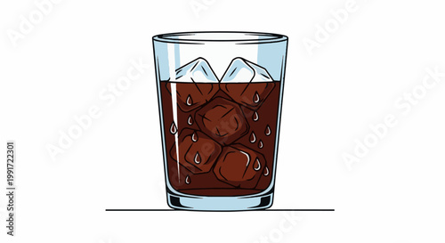 Tall glass filled with iced coffee, showing condensation drops on the outside