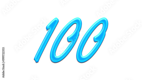 Glowing blue effect of number 100 on white background.