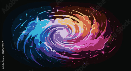 Swirling cosmic clouds and stars in a vibrant pixel art galaxy