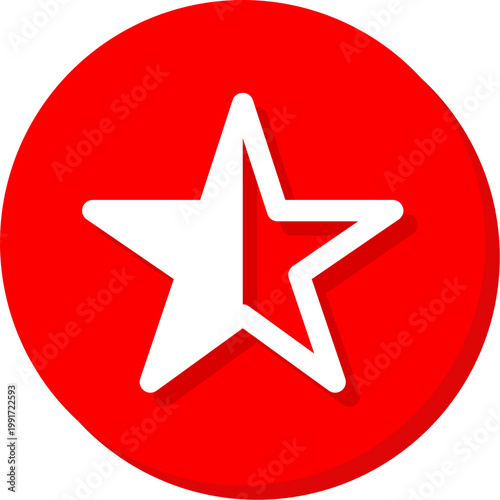 White half star symbol on red circular background for partial rating and reviews