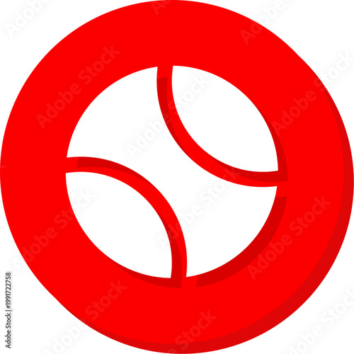 White tennis ball silhouette on red circular background for sports and game apps