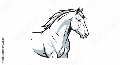 Stylized white horse head and neck, dynamic and strong