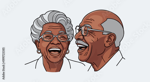 Two smiling seniors, one with braided hair, sharing laughter and joy