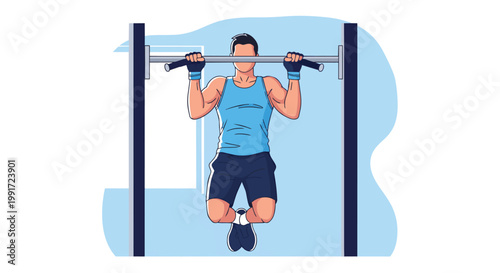 Fit man performing pull up exercise on bar.