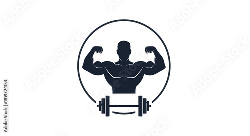 Silhouette Muscular Bodybuilder Flexing With Barbell Logo.