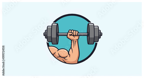 Muscular Arm Lifting Heavy Dumbbell Fitness Illustration.