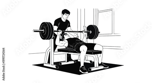 Male athlete performing heavy barbell bench press.