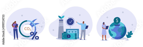 Illustration set for sustainability eco friendly industry and financial investment piggy bank wind turbine sustainability investment industry renewable illustration business environment