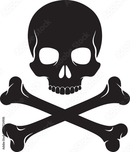 Classic depiction of a skull and crossbones symbolizing danger and piracy silhouette vector icon