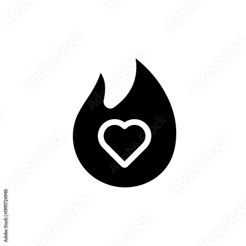 red heart with black wings, heart with fire, heart
