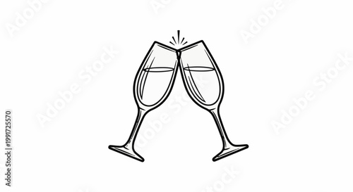 Two elegantly drawn champagne flutes touching in a celebratory toast