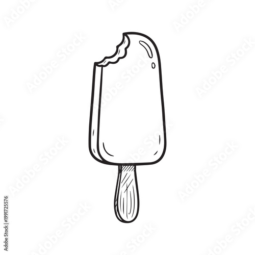 Billede på lærred Minimalist line art illustration of a bitten popsicle ice cream bar on a stick