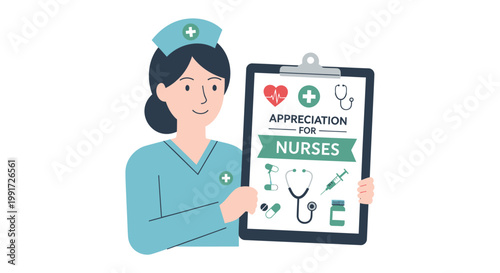 Nurse appreciation, healthcare worker, medical symbol, thank you for nurses, vector illustration
