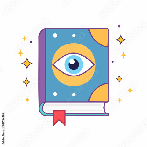 Magical Book with Eye Symbol and Stars