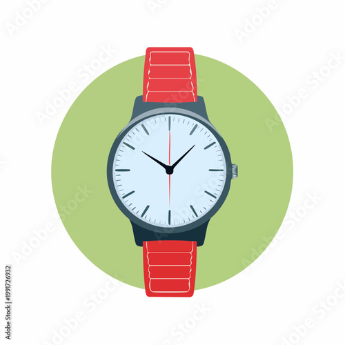 Illustration of a classic wristwatch with a red band