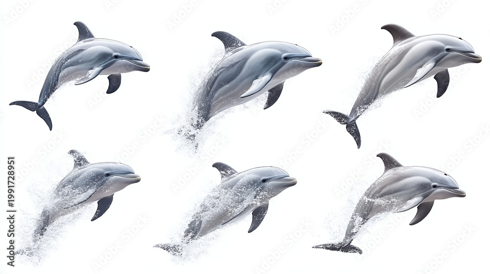 Obraz premium Set of bottlenose dolphins isolated on white background
