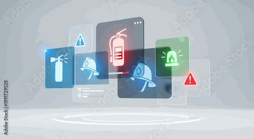 Fire Safety System Icons Illustrating Emergency Response and Prevention Measures