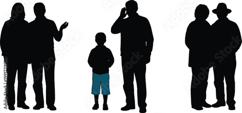 Family silhouettes illustration showing parents and child separated, concept of divorce, custody, separation, emotional distance, parenting conflict, social issues, relationship breakdown