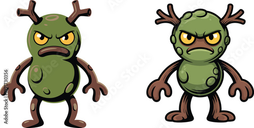 Two small angry forest creatures illustration for games.