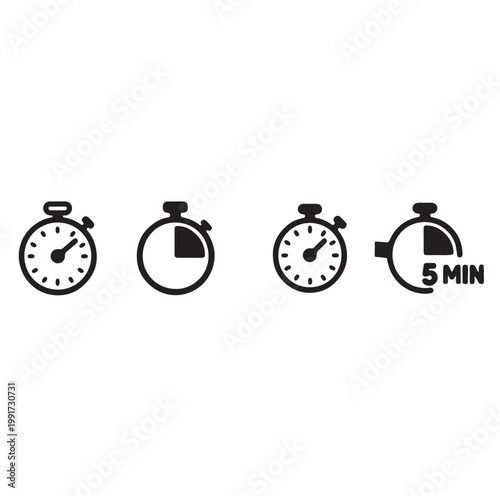 Stopwatch icons set. Timer symbol. Outline stopwatch icon. Alarm pictogram.