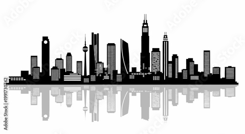 New York City Skyline Silhouette Black and White Urban Landscape.