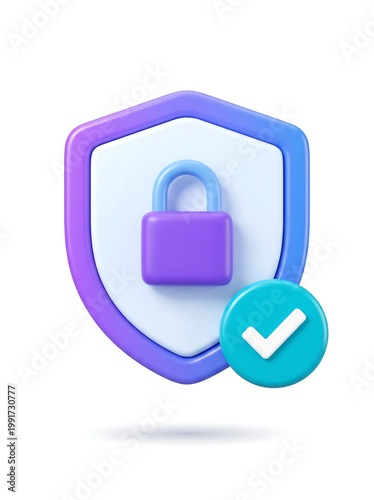 A digital illustration of a shield with a padlock symbol and a checkmark indicating security and protection