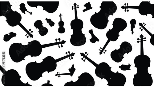 Violin silhouettes a black and white pattern of stringed instruments