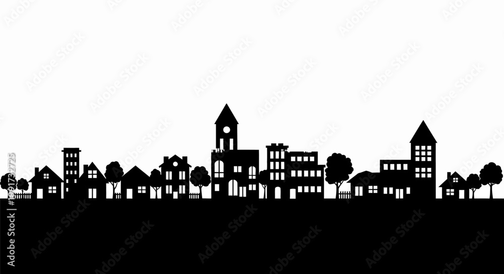 Fototapeta premium City skyline silhouette urban landscape black and white.