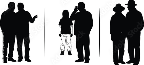 Silhouettes of people separated by panels, social distancing concept, privacy barriers, communication gap, diverse individuals, isolation, human interaction, modern society concept