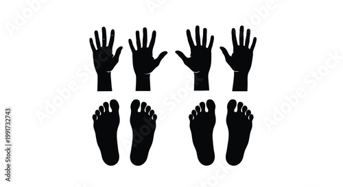 Silhouettes of human hands and feet a dark and minimalist composition