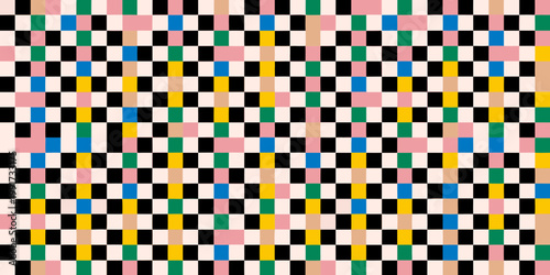 Colorful checkered pattern with varied block sizes and bright hues
