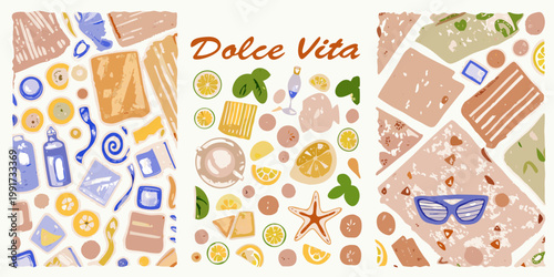 Colorful collage featuring summer items fruit and a dolce vita inscription