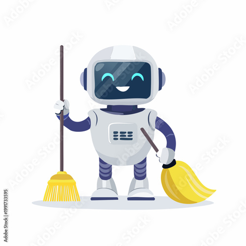 Happy robot cleaning with brooms