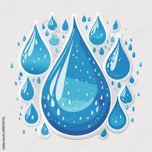 Collection of Stylized Blue Water Droplets