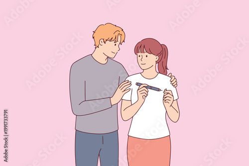 Husband provides emotional support to his wife during IVF hormone injection. Concept of fertility treatment, couple healthcare, and pregnancy planning.