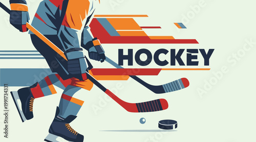 Ice hockey player with stick and puck