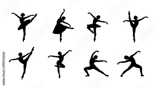 Bild auf Leinwand Graceful ballet dancer silhouettes, set of 8 ballerina vector icons in various d