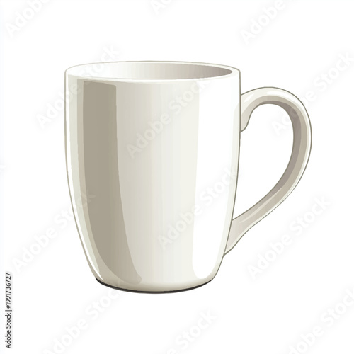 White ceramic mug with handle simple design everyday use classic shape perfect for coffee or tea.