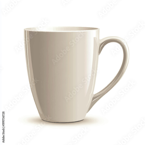 White ceramic mug with handle simple design everyday use classic shape perfect for coffee or tea.