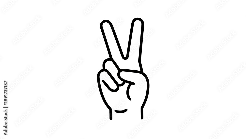 Fototapeta premium Black Line Drawing Human Hand Showing Two Fingers