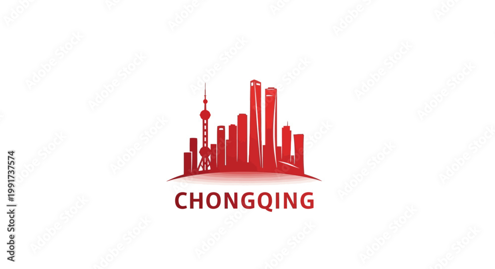 Fototapeta premium Chongqing City Skyline Silhouette in Red Color with Text.