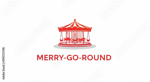 Classic red carousel with horses and decorative elements, amusement park fun.