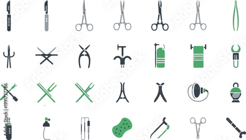 Common surgical instruments and their names Vector
