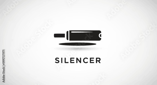 Black Silencer Icon on White Background Depicting Sound Suppression.
