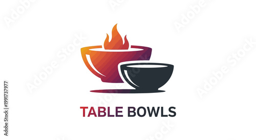 Artistic Table Bowls with Fire Flame Logo Design.