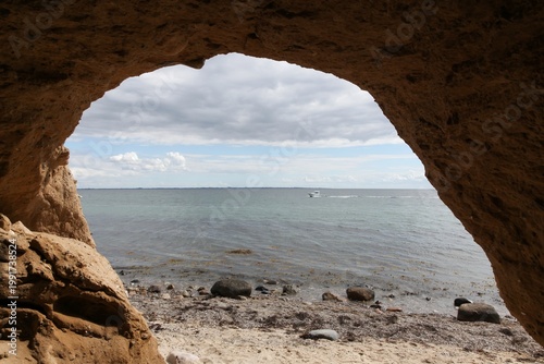 View from cliffed coast and a cave in Tuno island, Denmark