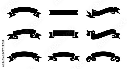 Bild auf Leinwand Vintage black ribbon banner set, collection of 9 decorative scroll silhouettes,