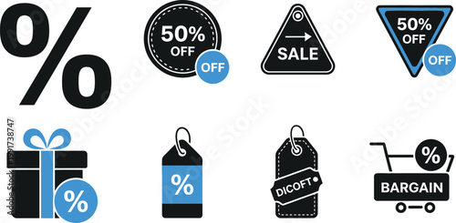 Sale and discount icons collection for promotions and special offers