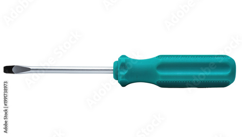 Bild auf Leinwand Turquoise plastic handled flathead screwdriver with steel shaft