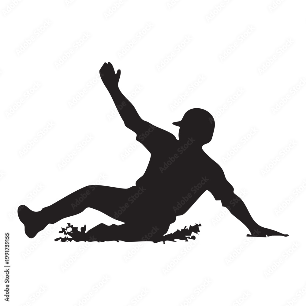 Fototapeta premium Baseball Player Sliding into Base Silhouette Vector
